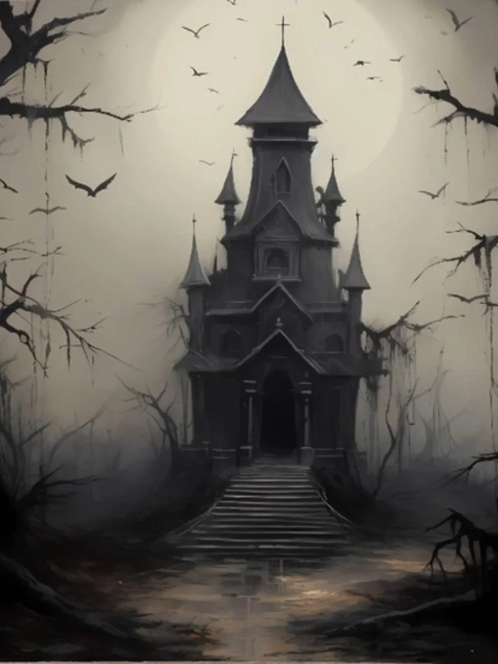 Halloween Haunted House Framed Wall Decor
